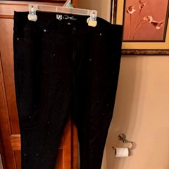 Jet Black Straight Leg Jeans with black crystals covering the entire front - Picture 1 of 6